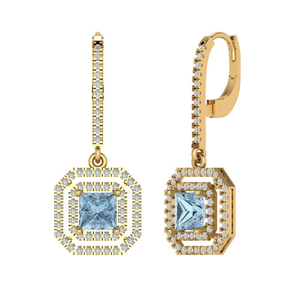 2.8174cttw Aquamarine Gold-Plated 925 Silver Lever Back Drop Dangle Earrings