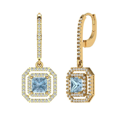 2.8174cttw Aquamarine Gold-Plated 925 Silver Lever Back Drop Dangle Earrings