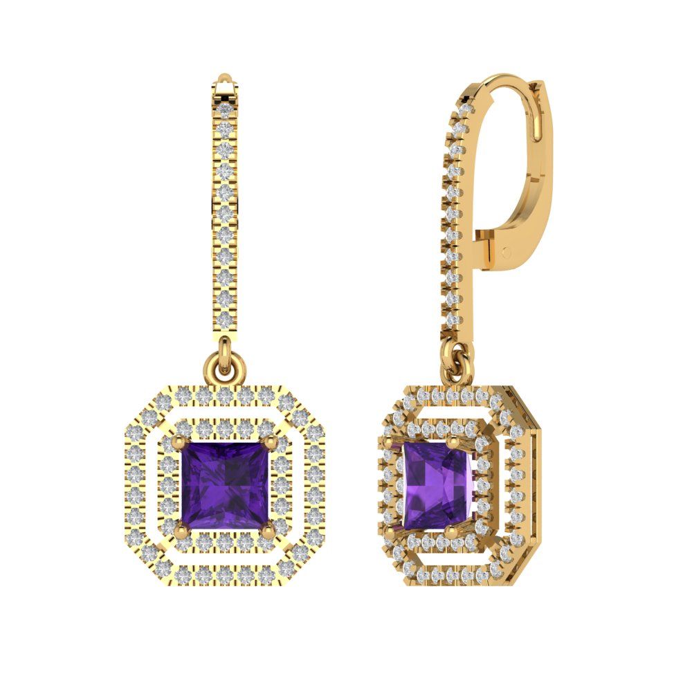 2.8174cttw Amethyst Gold-Plated 925 Silver Lever Back Drop Dangle Earrings