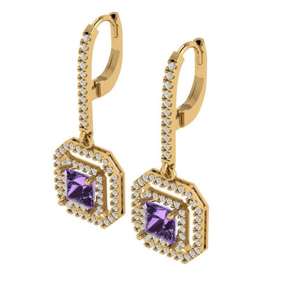 2.8174cttw Alexandrite Gold-Plated 925 Silver Lever Back Drop Dangle Earrings