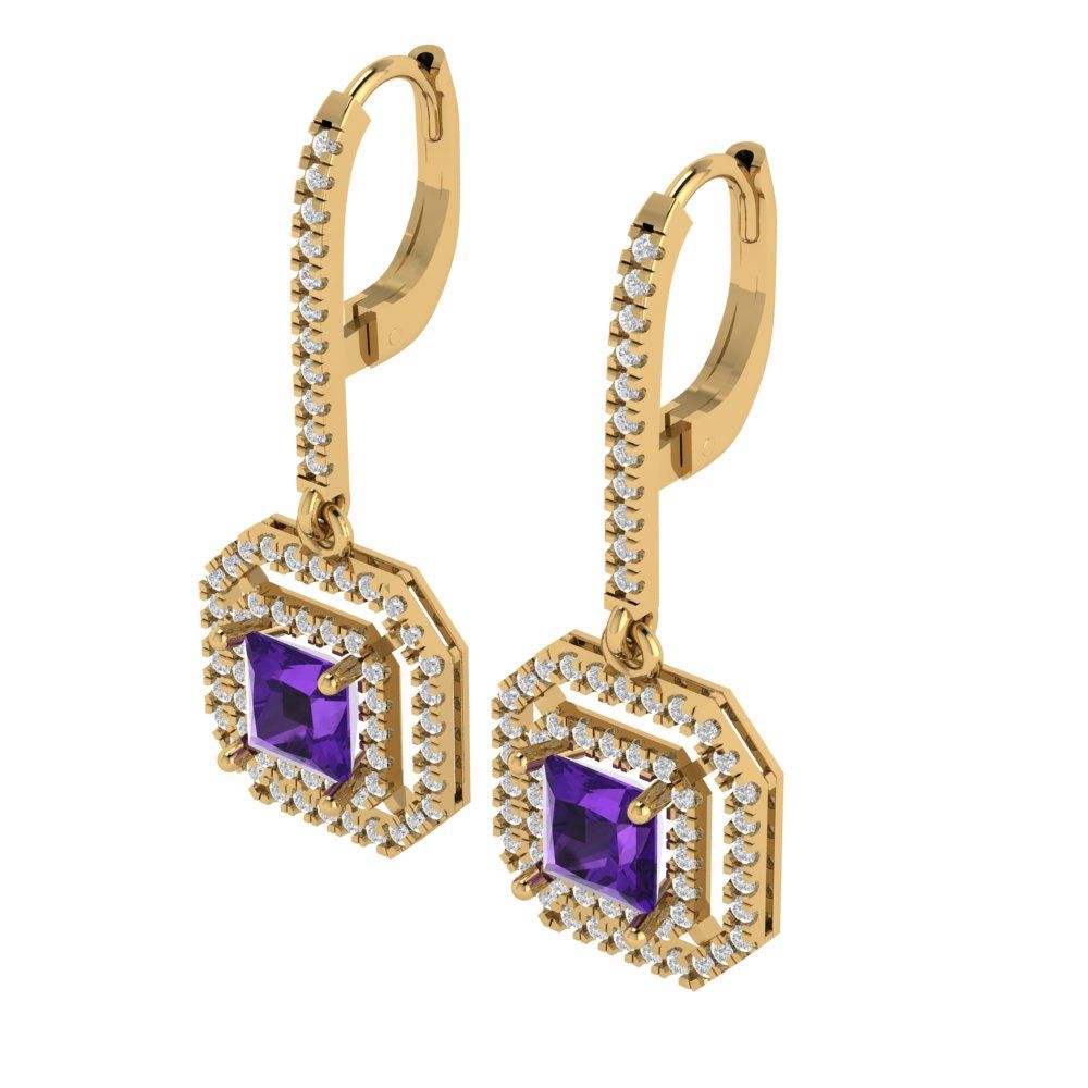 2.8174cttw Amethyst Gold-Plated 925 Silver Lever Back Drop Dangle Earrings