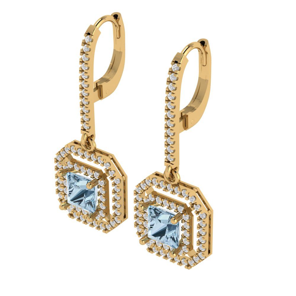 2.8174cttw Aquamarine Gold-Plated 925 Silver Lever Back Drop Dangle Earrings