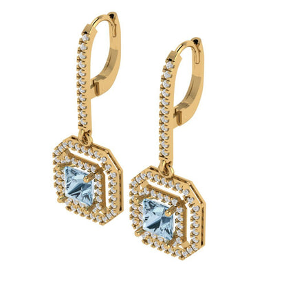 2.8174cttw Aquamarine Gold-Plated 925 Silver Lever Back Drop Dangle Earrings