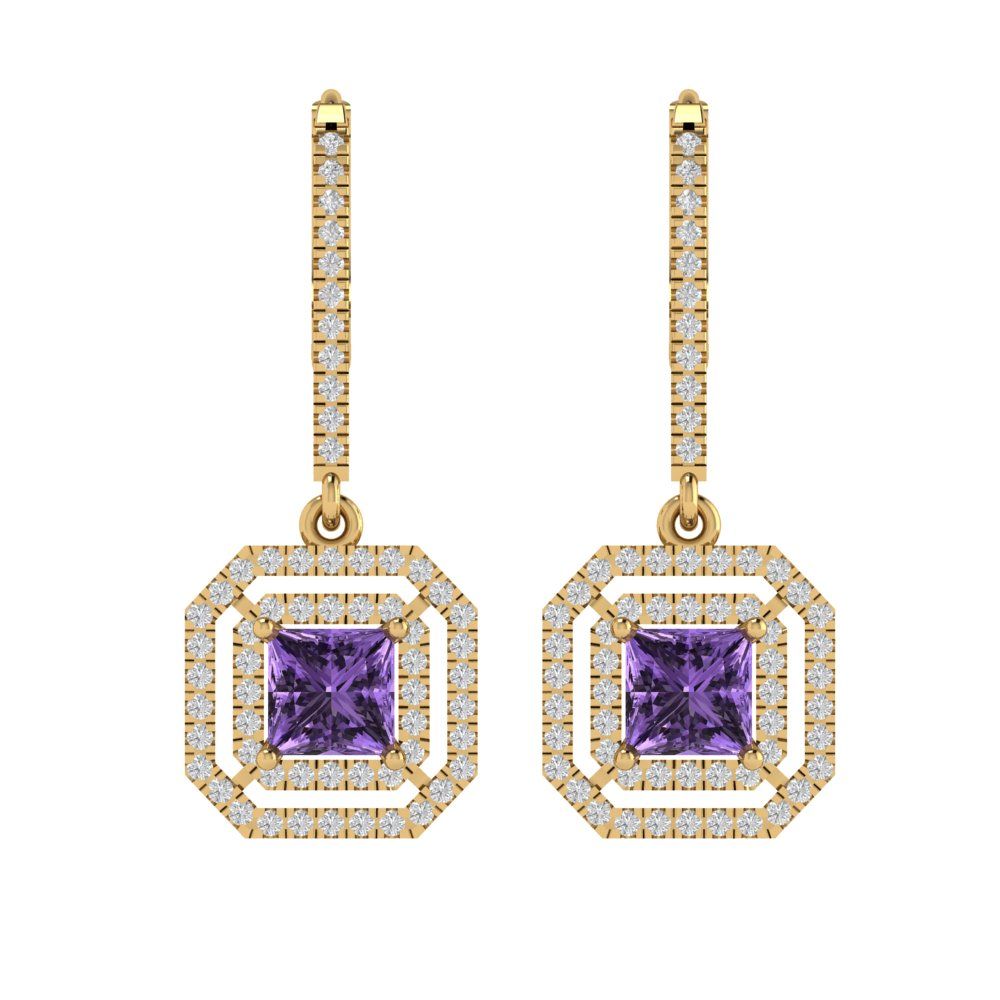 2.8174cttw Alexandrite Gold-Plated 925 Silver Lever Back Drop Dangle Earrings
