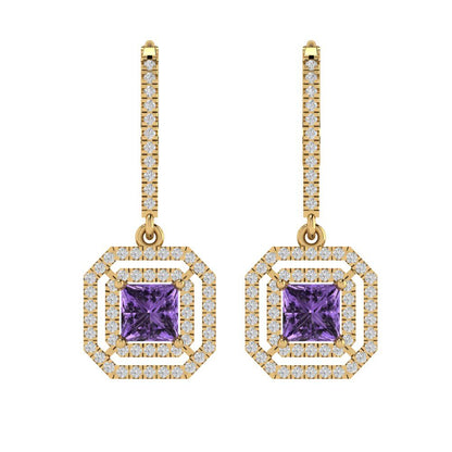 2.8174cttw Alexandrite Gold-Plated 925 Silver Lever Back Drop Dangle Earrings