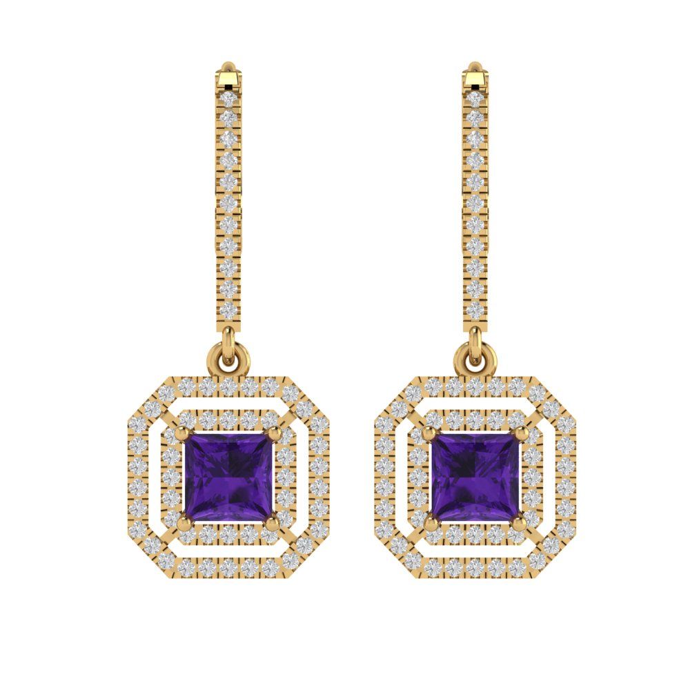 2.8174cttw Amethyst Gold-Plated 925 Silver Lever Back Drop Dangle Earrings