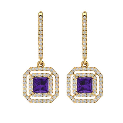 2.8174cttw Amethyst Gold-Plated 925 Silver Lever Back Drop Dangle Earrings