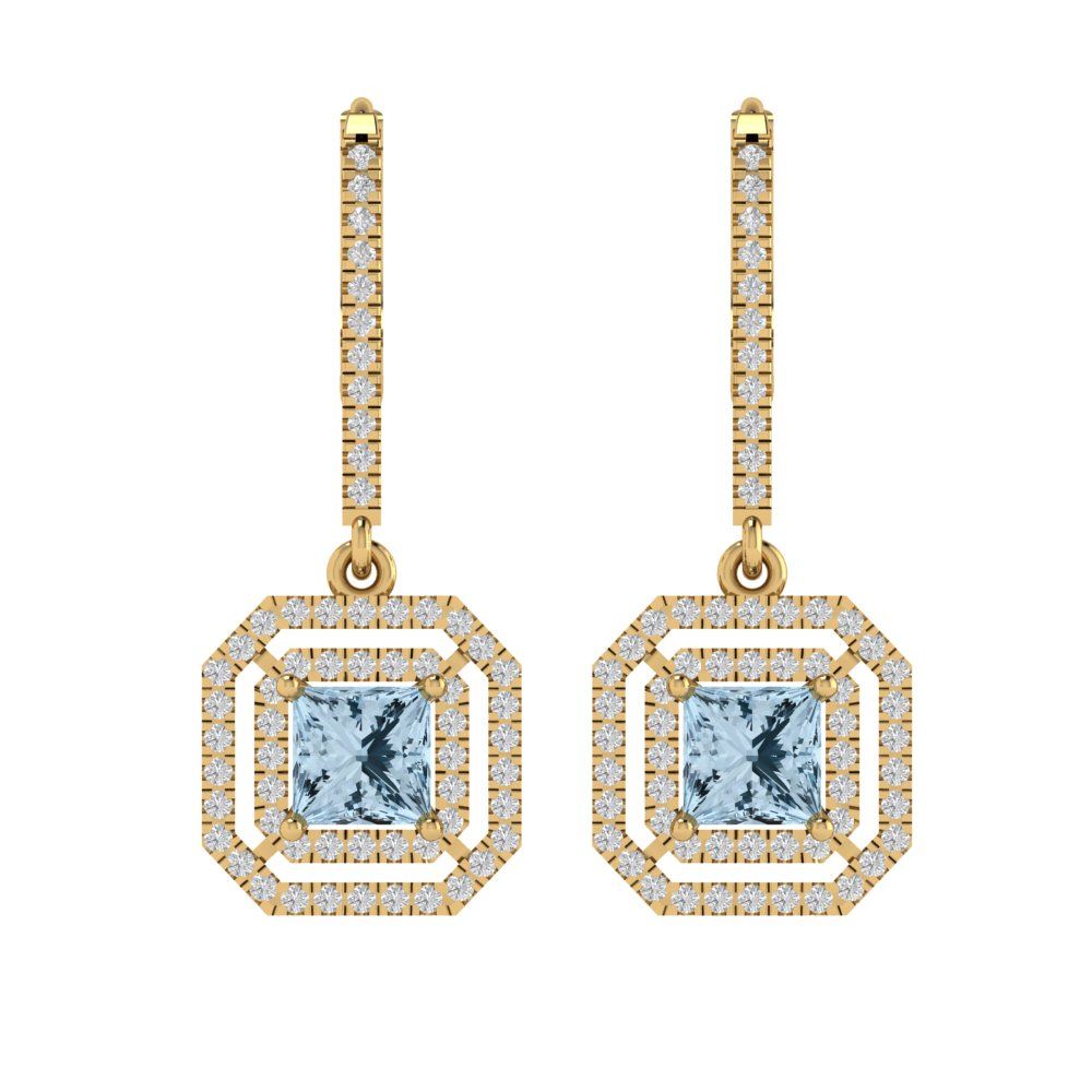 2.8174cttw Aquamarine Gold-Plated 925 Silver Lever Back Drop Dangle Earrings