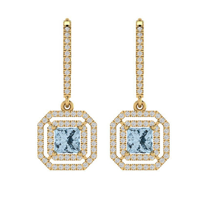 2.8174cttw Aquamarine Gold-Plated 925 Silver Lever Back Drop Dangle Earrings