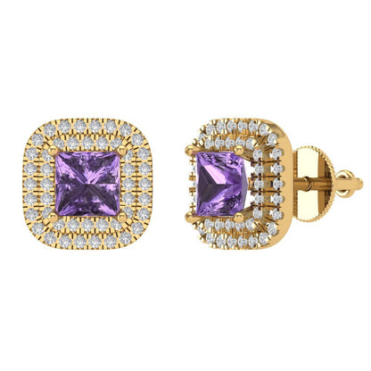 1.73cttw Alexandrite Gold-Plated 925 Silver Screw Back Stud Earrings