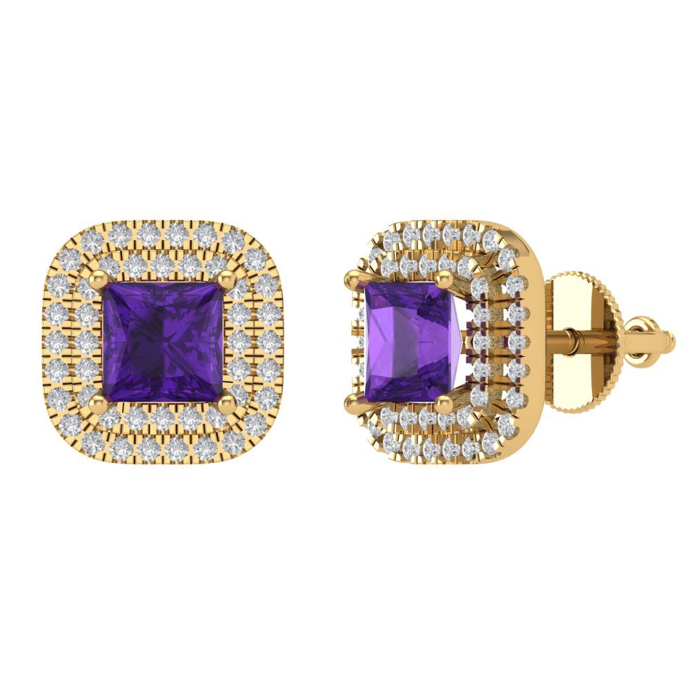 1.73cttw Amethyst Gold-Plated 925 Silver Screw Back Stud Earrings
