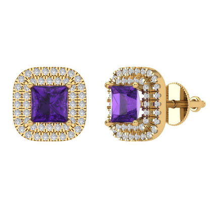1.73cttw Amethyst Gold-Plated 925 Silver Screw Back Stud Earrings
