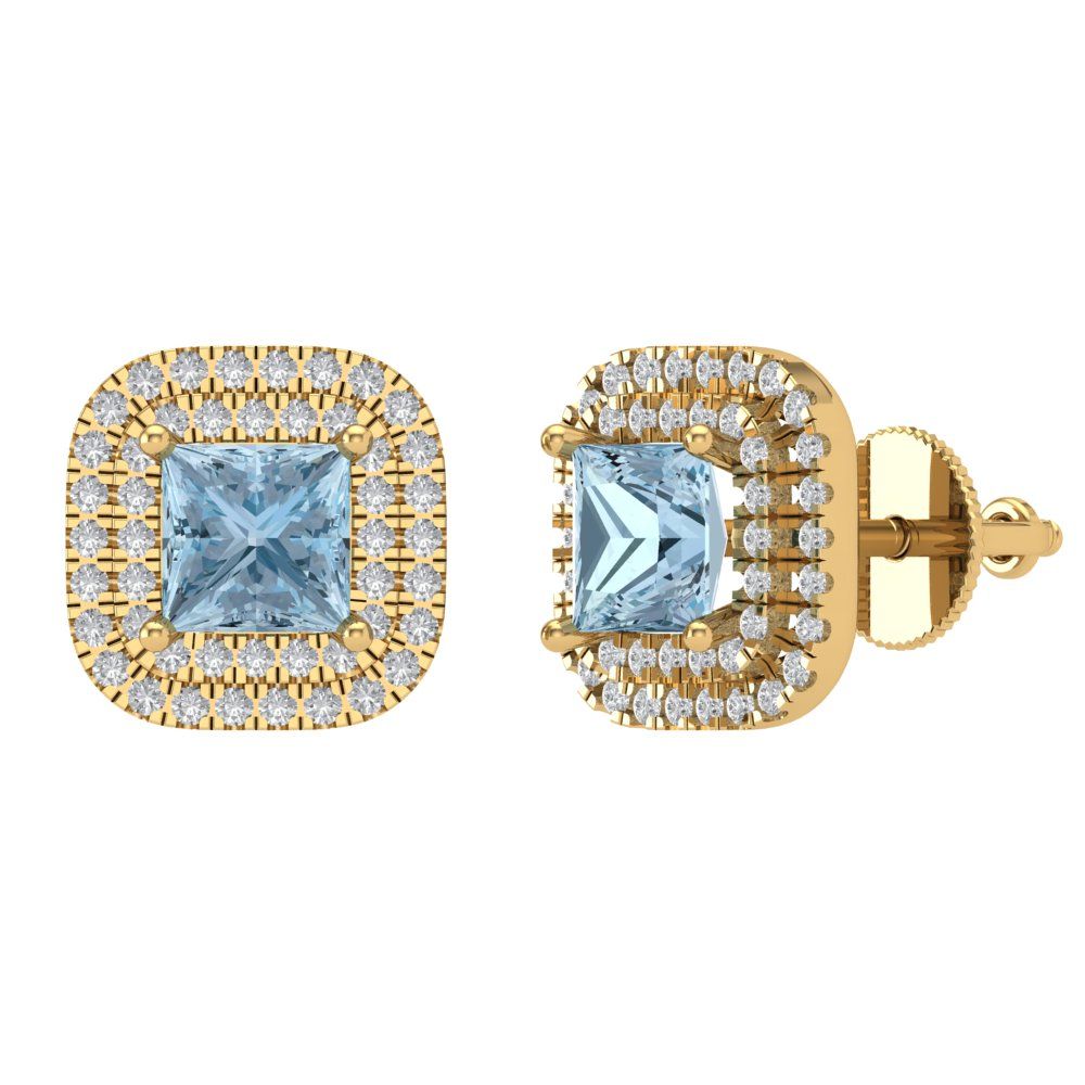 1.73cttw Aquamarine Gold-Plated 925 Silver Screw Back Stud Earrings