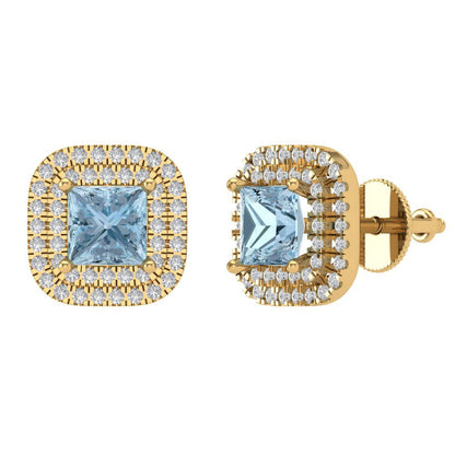 1.73cttw Aquamarine Gold-Plated 925 Silver Screw Back Stud Earrings