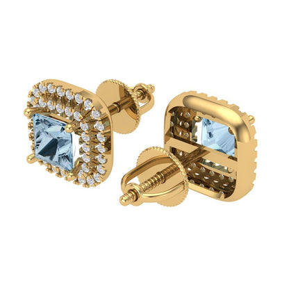 1.73cttw Aquamarine Gold-Plated 925 Silver Screw Back Stud Earrings