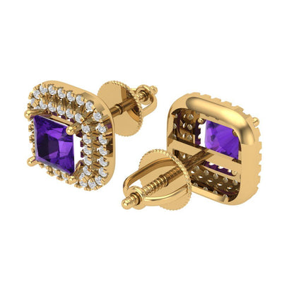 1.73cttw Amethyst Gold-Plated 925 Silver Screw Back Stud Earrings