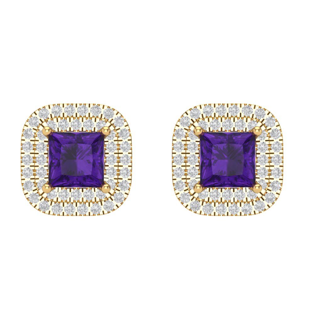 1.73cttw Amethyst Gold-Plated 925 Silver Screw Back Stud Earrings