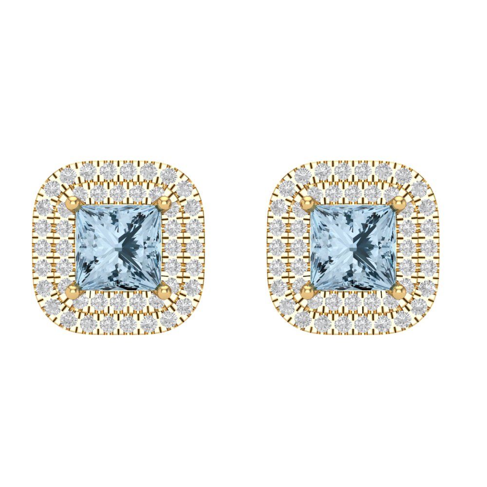 1.73cttw Aquamarine Gold-Plated 925 Silver Screw Back Stud Earrings