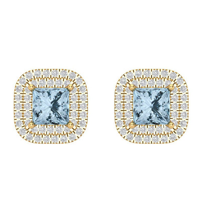1.73cttw Aquamarine Gold-Plated 925 Silver Screw Back Stud Earrings