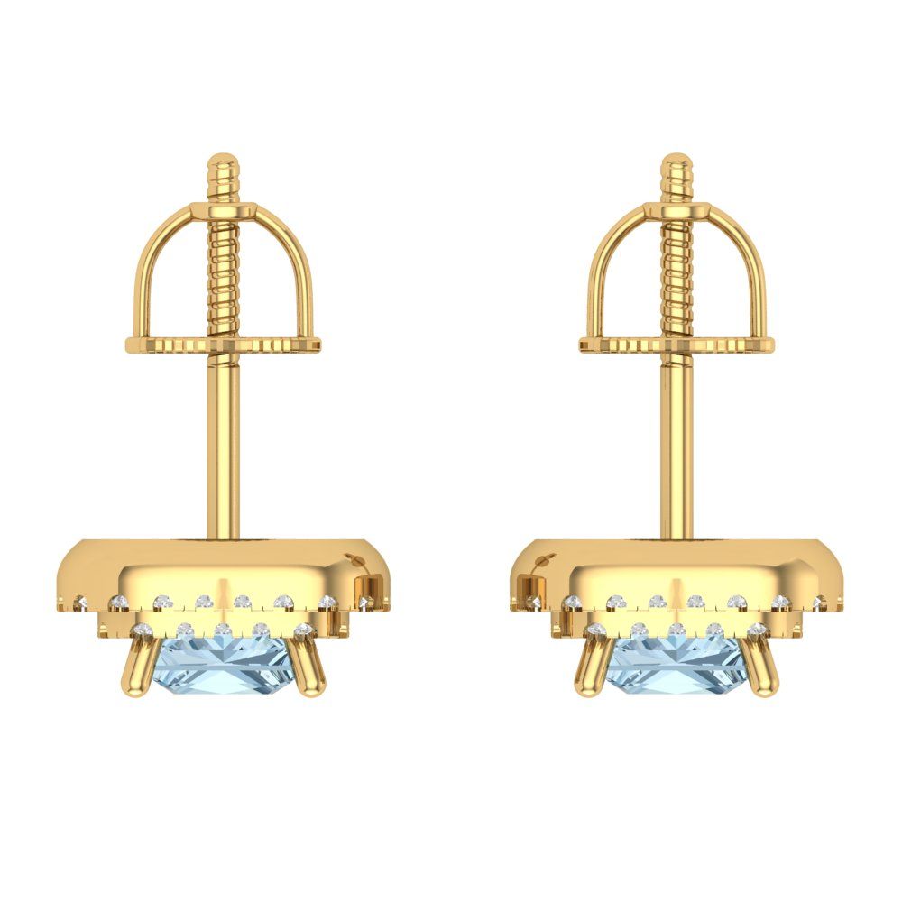 1.73cttw Aquamarine Gold-Plated 925 Silver Screw Back Stud Earrings