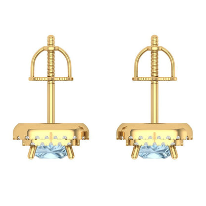 1.73cttw Aquamarine Gold-Plated 925 Silver Screw Back Stud Earrings