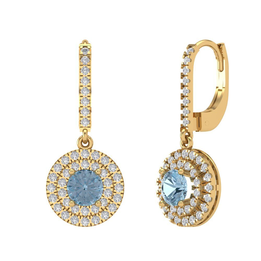 1.63cttw Aquamarine Gold-Plated 925 Silver Lever Back Drop Dangle Earrings