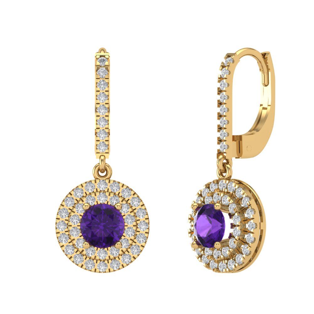 1.63cttw Amethyst Gold-Plated 925 Silver Lever Back Drop Dangle Earrings
