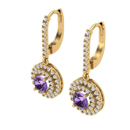 1.63cttw Alexandrite Gold-Plated 925 Silver Lever Back Drop Dangle Earrings