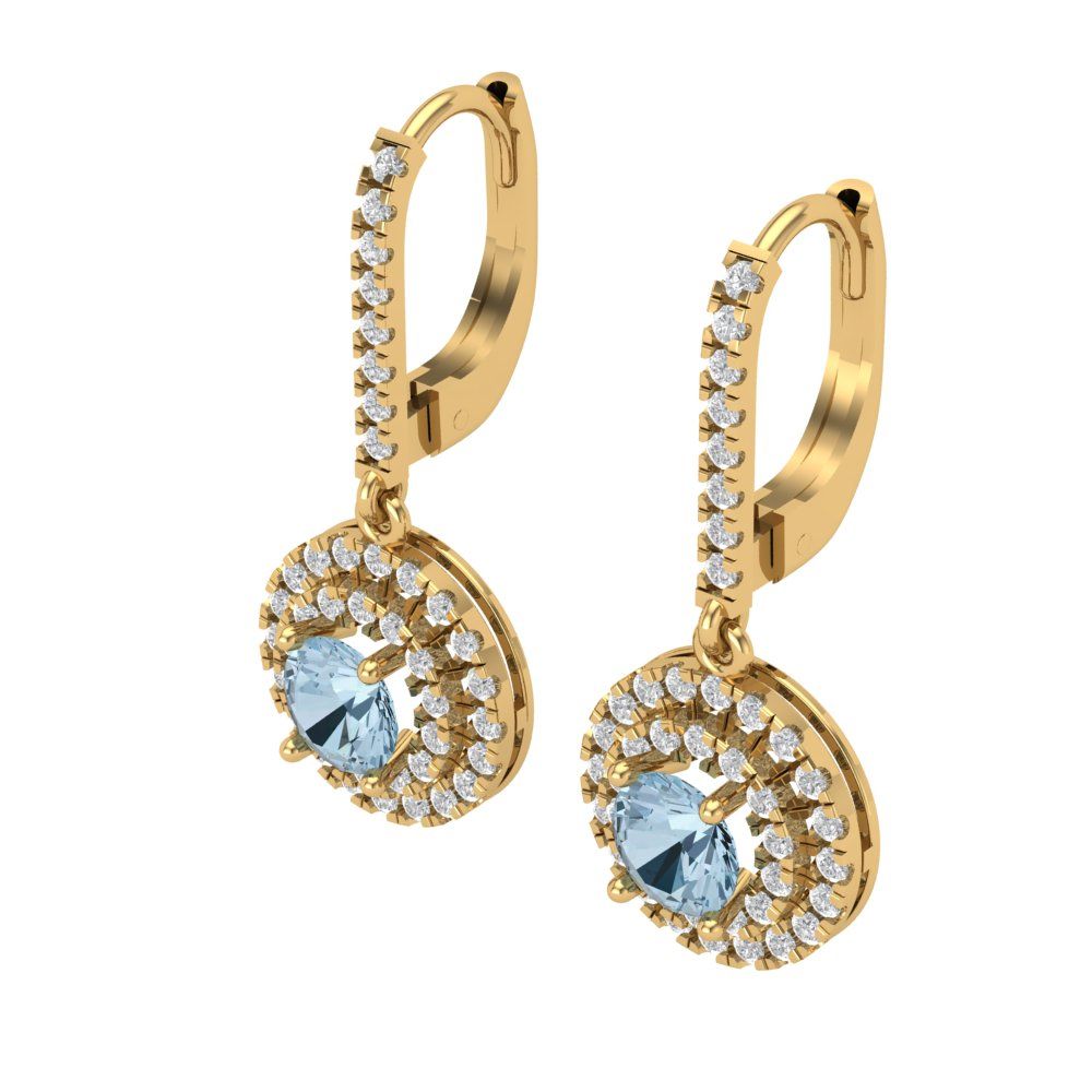 1.63cttw Aquamarine Gold-Plated 925 Silver Lever Back Drop Dangle Earrings