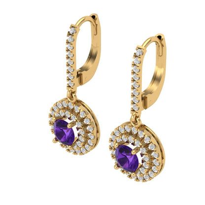 1.63cttw Amethyst Gold-Plated 925 Silver Lever Back Drop Dangle Earrings