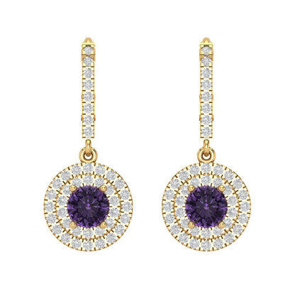 1.63cttw Alexandrite Gold-Plated 925 Silver Lever Back Drop Dangle Earrings