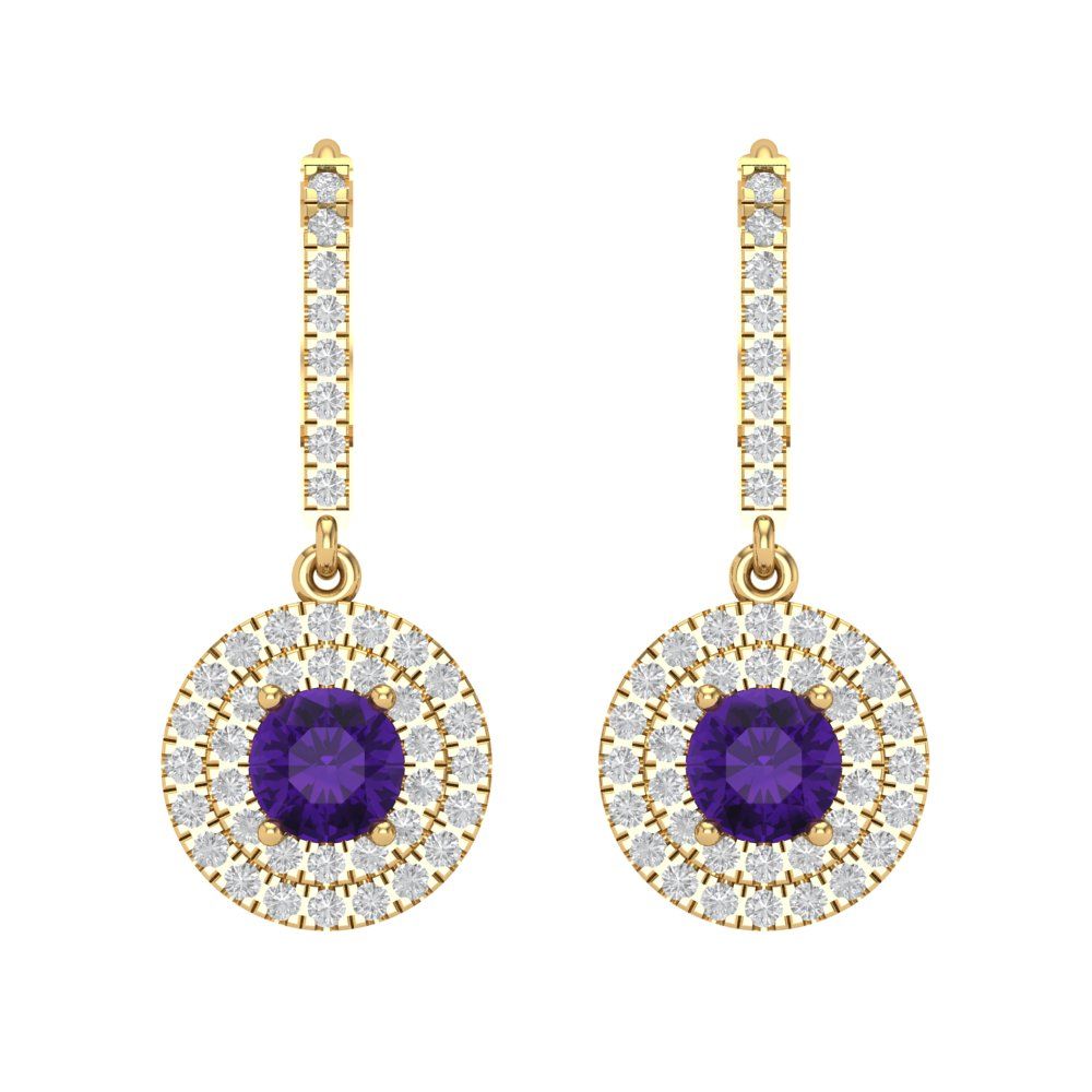 1.63cttw Amethyst Gold-Plated 925 Silver Lever Back Drop Dangle Earrings