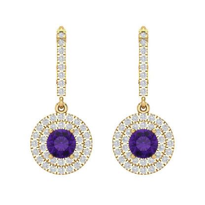 1.63cttw Amethyst Gold-Plated 925 Silver Lever Back Drop Dangle Earrings