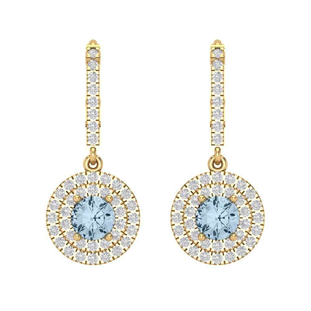 1.63cttw Aquamarine Gold-Plated 925 Silver Lever Back Drop Dangle Earrings
