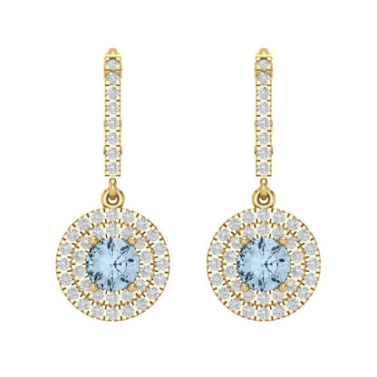 1.63cttw Aquamarine Gold-Plated 925 Silver Lever Back Drop Dangle Earrings