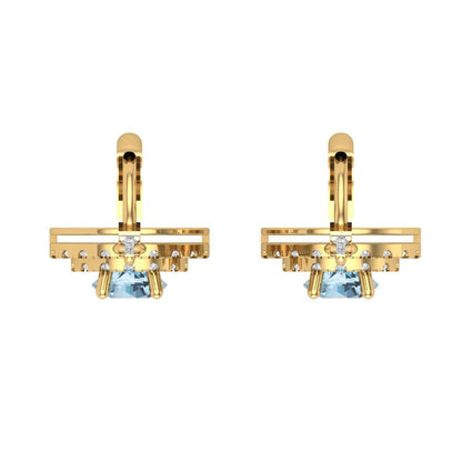 1.63cttw Aquamarine Gold-Plated 925 Silver Lever Back Drop Dangle Earrings