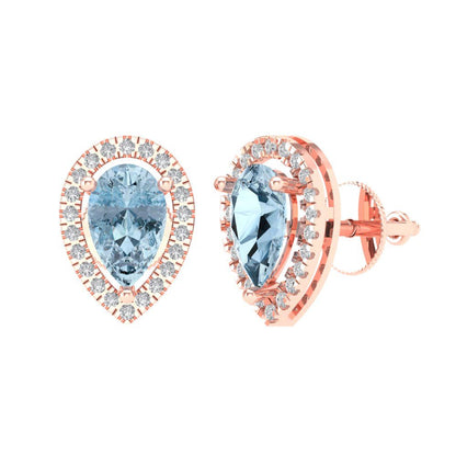 2.72cttw Aquamarine Gold-Plated 925 Silver Screw Back Stud Earrings