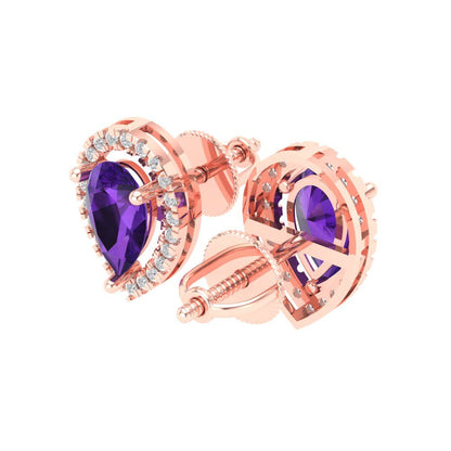 2.72cttw Amethyst Gold-Plated 925 Silver Screw Back Stud Earrings