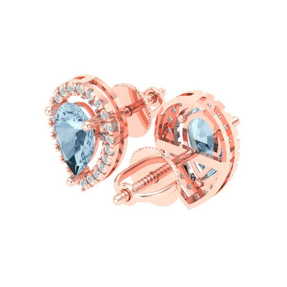 2.72cttw Aquamarine Gold-Plated 925 Silver Screw Back Stud Earrings