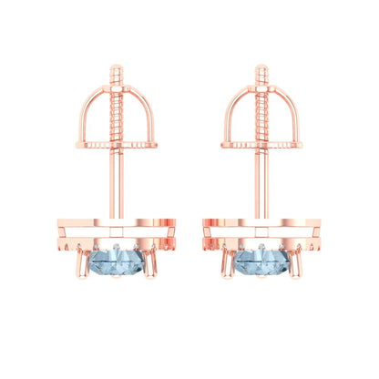 2.72cttw Aquamarine Gold-Plated 925 Silver Screw Back Stud Earrings