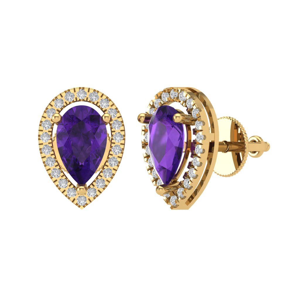 2.72cttw Amethyst Gold-Plated 925 Silver Screw Back Stud Earrings