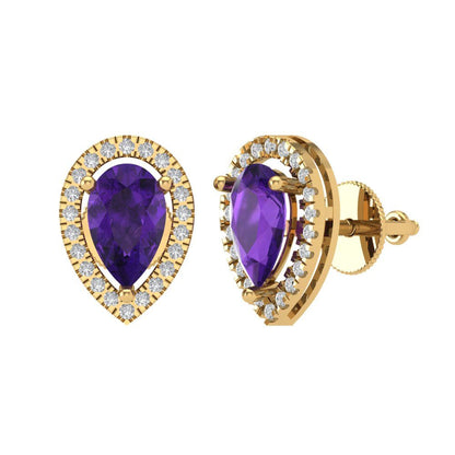 2.72cttw Amethyst Gold-Plated 925 Silver Screw Back Stud Earrings