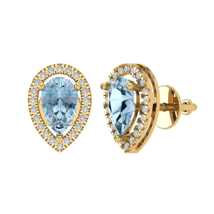 2.72cttw Aquamarine Gold-Plated 925 Silver Screw Back Stud Earrings