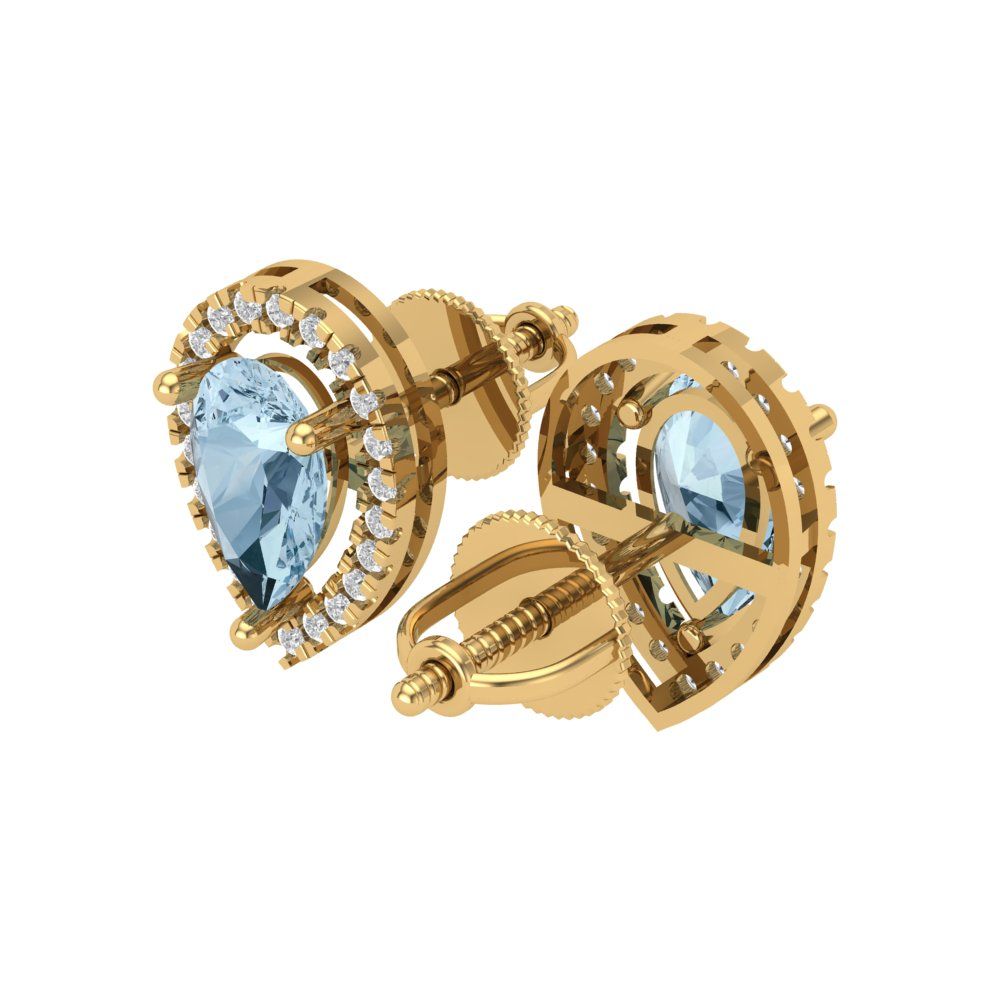 2.72cttw Aquamarine Gold-Plated 925 Silver Screw Back Stud Earrings