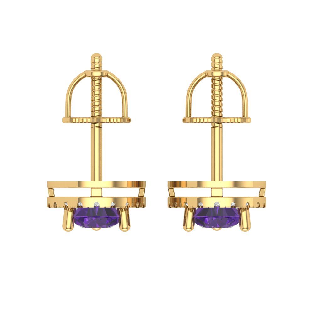 2.72cttw Amethyst Gold-Plated 925 Silver Screw Back Stud Earrings