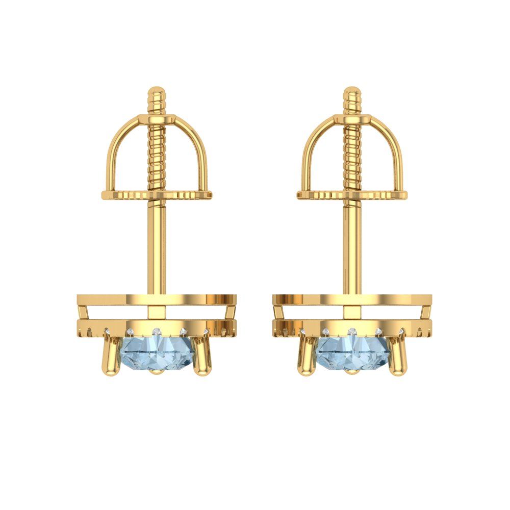 2.72cttw Aquamarine Gold-Plated 925 Silver Screw Back Stud Earrings
