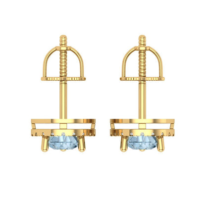 2.72cttw Aquamarine Gold-Plated 925 Silver Screw Back Stud Earrings