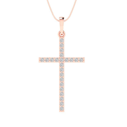 0.575 tcw Necklace Pendant - 14K White Gold Round Cut Charm Zirconia Diamond - Adjustable Length - 15in Box Chain to 18in