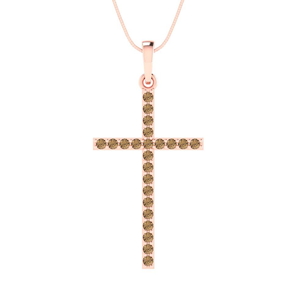 0.575 tcw Necklace Pendant - 14K White Gold Round Cut Charm Champagne - Adjustable Length - 15in Box Chain to 18in