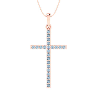 0.575 tcw Necklace Pendant - 14K White Gold Round Cut Charm Aquamarine - Adjustable Length - 15in Box Chain to 18in
